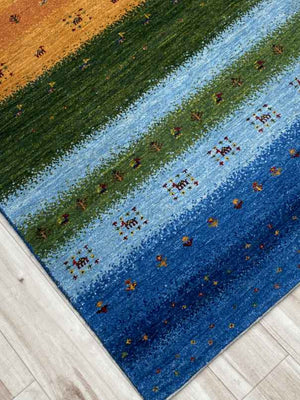 ギャッベ アクセントラグサイズ 122×81cm 手織り 青 水色 (GA-0401)