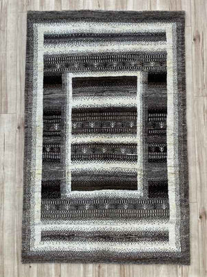ギャッベ アクセントラグサイズ  130×82cm 手織り グレー (GA-0414)２