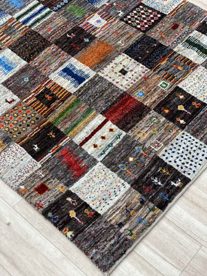 ギャッベ アクセントラグサイズ 139×86cm 手織り グレー (GA-0449)