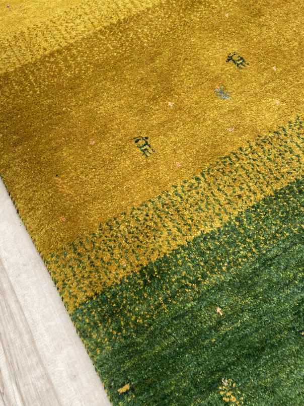 ギャッベ アクセントラグサイズ 149×99cm 手織り 緑 黄色 (GA-0468)５