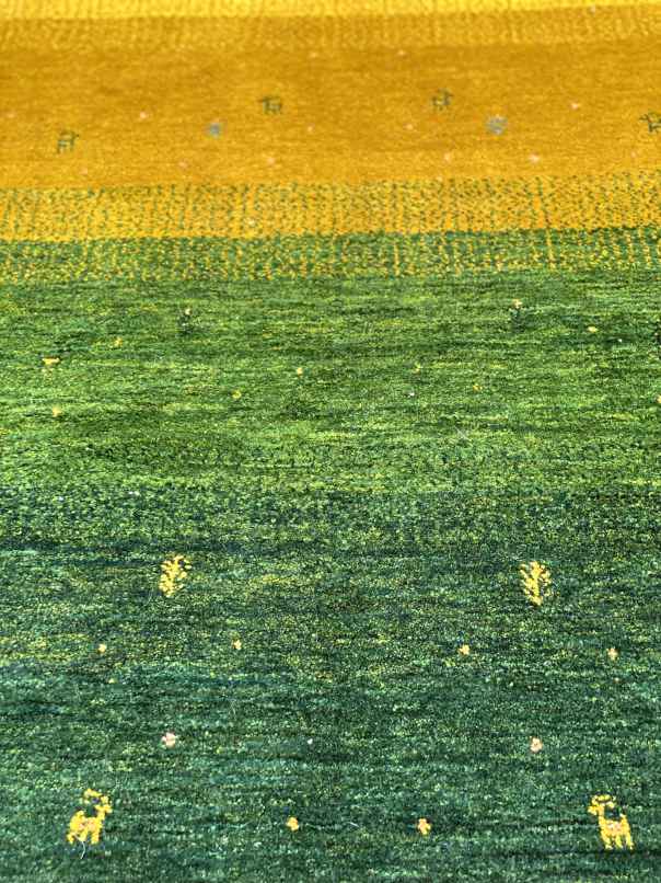 ギャッベ アクセントラグサイズ 149×99cm 手織り 緑 黄色 (GA-0468)７