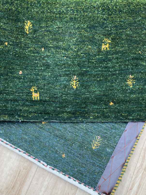 ギャッベ アクセントラグサイズ 149×99cm 手織り 緑 黄色 (GA-0468)６