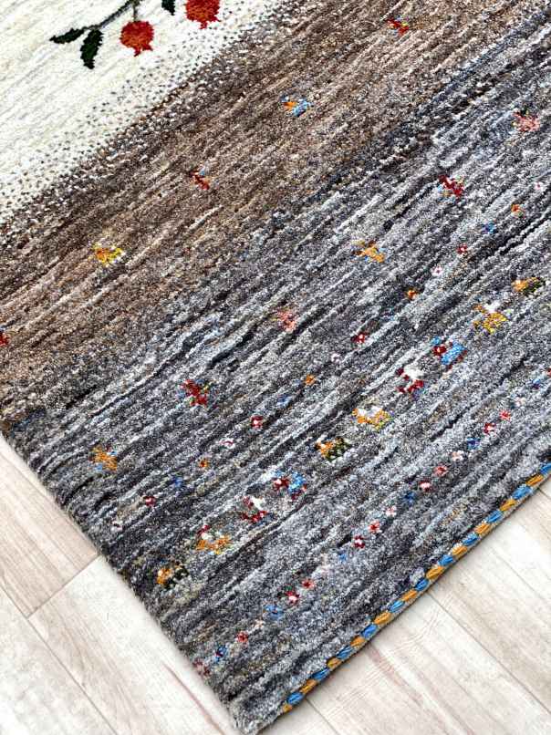 ギャッベ アクセントラグサイズ 150×105cm 手織り グレー (GA-0484)