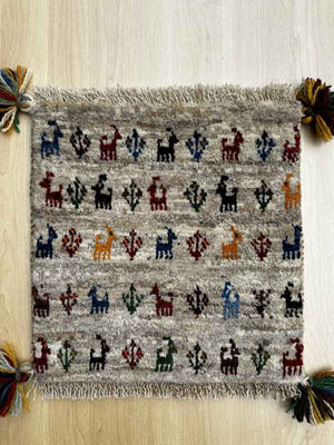 ギャッベ 座布団サイズ 36×36cm 手織り グレー (GC-0845)