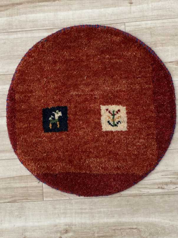 ギャッベ 円形 座布団サイズ 直径45cm 手織り 赤 (GCR-0316)