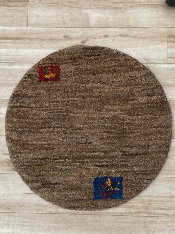 ギャッベ 円形 座布団サイズ 直径50cm 手織り グレー ブラウン (GCR-0326)