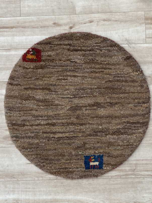ギャッベ 円形 座布団サイズ 直径50cm 手織り グレー ブラウン (GCR-0329)