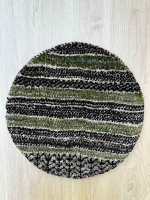 ギャッベ 円形 座布団サイズ 直径31cm 手織り グレー 緑 (GCR-0484)