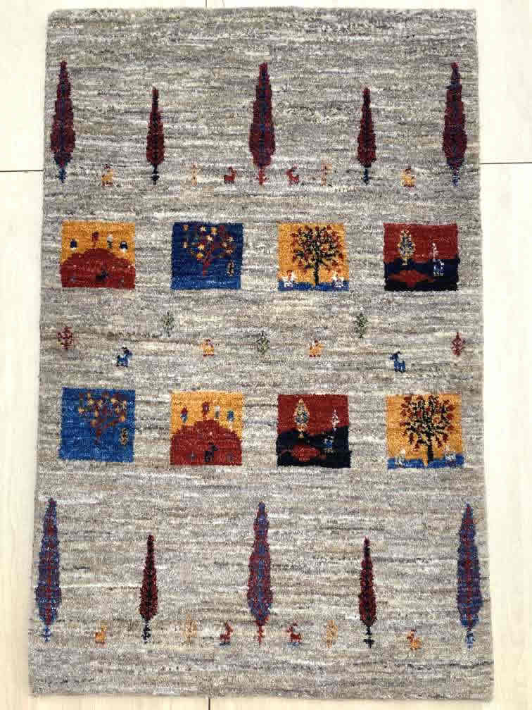 ギャッベ 玄関マットサイズ 97×63cm 手織り (GD-0022)１