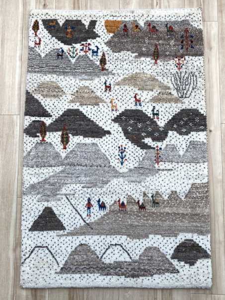 ギャッベ 玄関マットサイズ 94×62cm 手織り (GD-0223)1