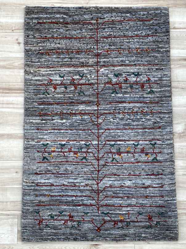 ギャッベ 玄関マットサイズ 102×65cm 手織り グレー (GD-0354)２
