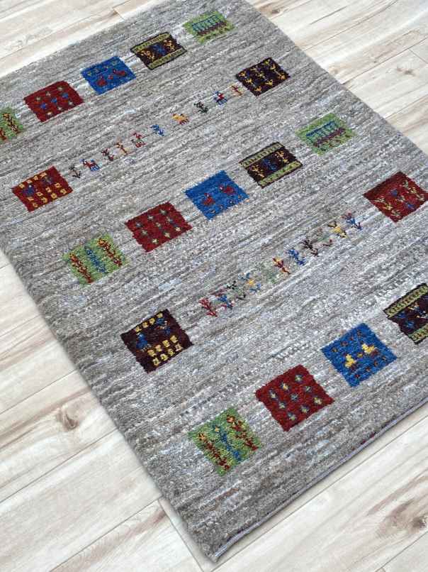 ギャッベ 玄関マットサイズ 95×67cm 手織り グレー (GD-0357)