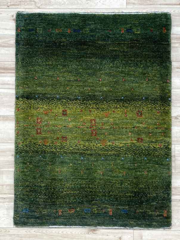 ギャッベ 玄関マットサイズ 88×64cm 手織り 緑 (GD-0361)２