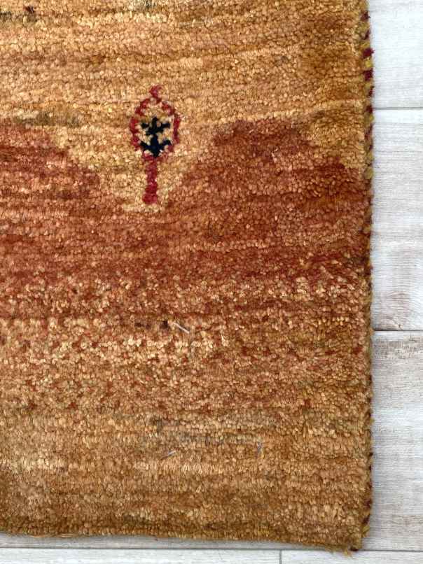 ギャッベ 玄関マットサイズ 94×61cm 手織り ブラウン (GD-0380)３