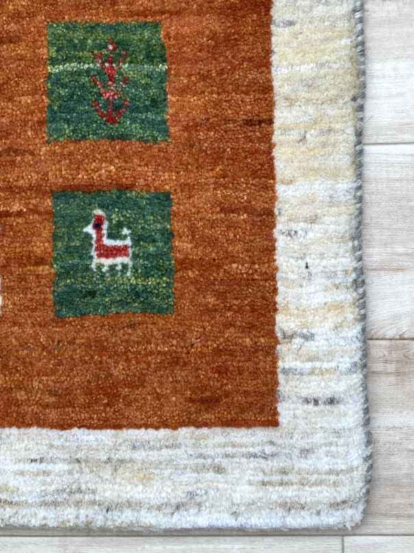 ギャッベ 玄関マットサイズ 92×59cm 手織り ブラウン (GD-0390)３