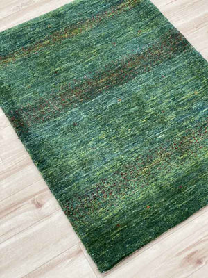 ギャッベ 玄関マットサイズ 93×67cm 手織り 緑 (GD-0393)