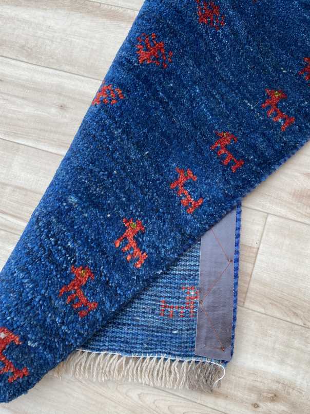 ギャッベ 玄関マットサイズ 59×39cm 手織り 青 (GD-0429)4