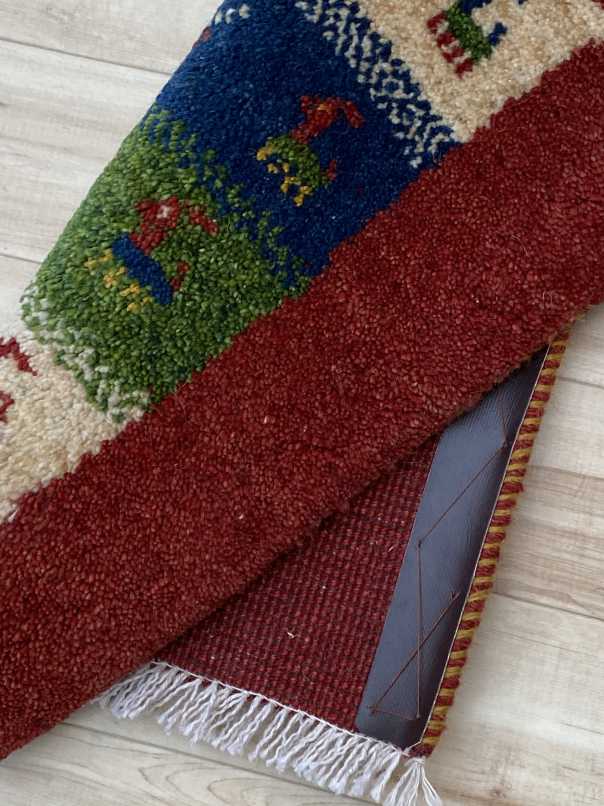 ギャッベ 玄関マットサイズ 55×43cm 手織り 赤 (GD-0441)4