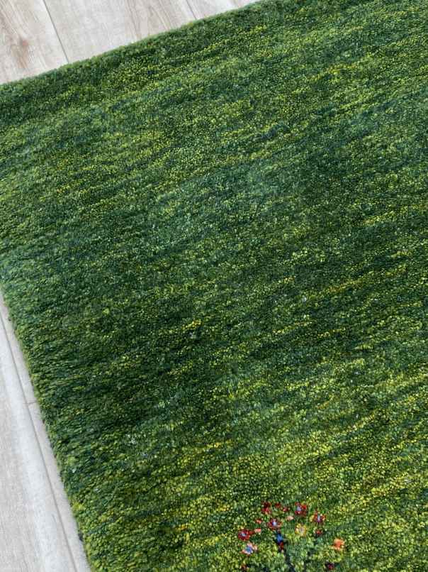 ギャッベ 玄関マットサイズ 89×52cm 手織り 緑 (GD-0517)５