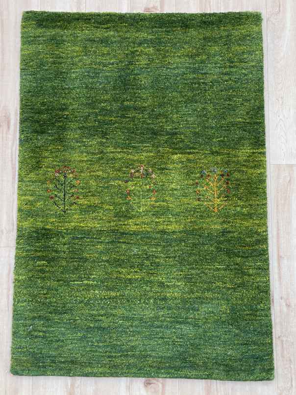 ギャッベ 玄関マットサイズ 89×52cm 手織り 緑 (GD-0517)２