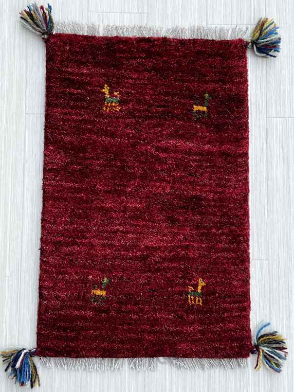 ギャッベ 玄関マットサイズ 58×38cm 手織り 赤 (GD-0715)