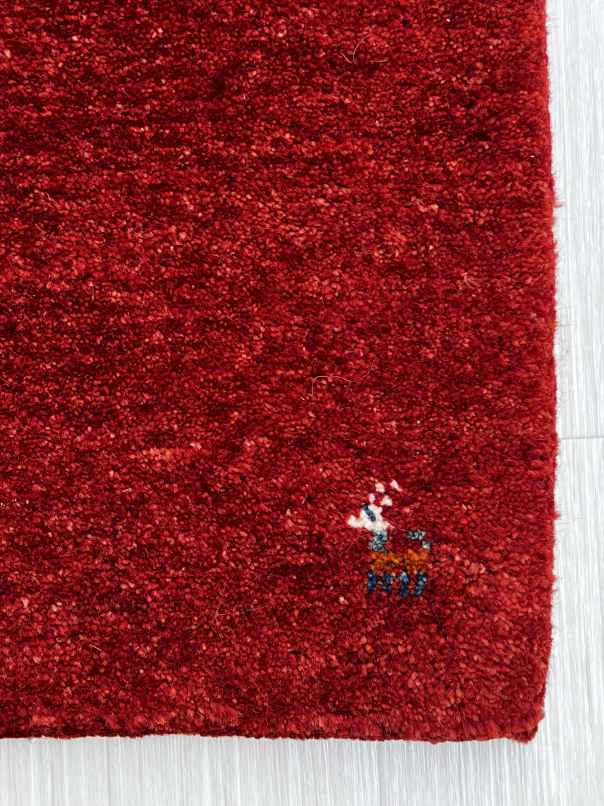 ギャッベ 玄関マットサイズ 60×39cm 手織り 赤 (GD-0727)