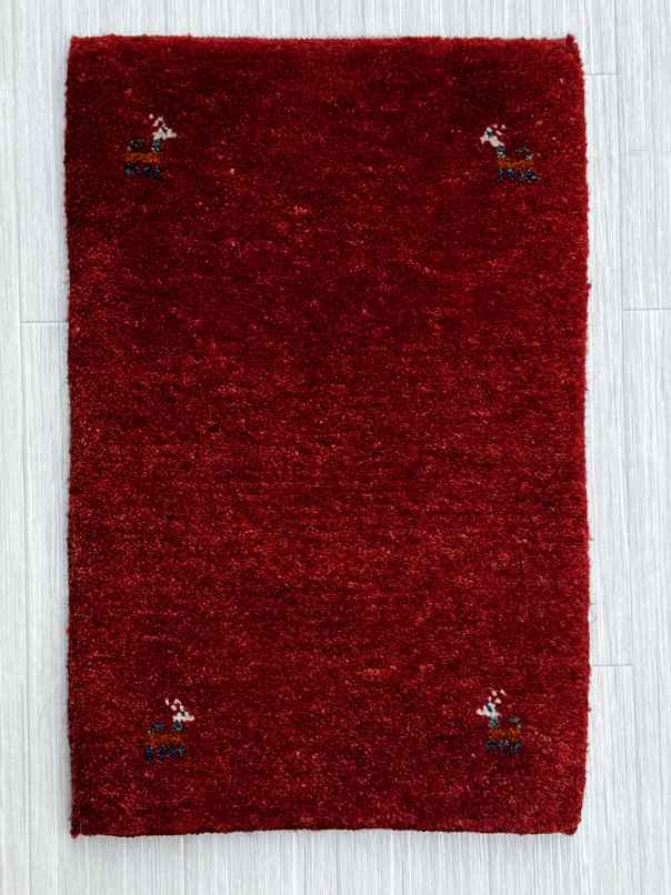 ギャッベ 玄関マットサイズ 60×39cm 手織り 赤 (GD-0727)