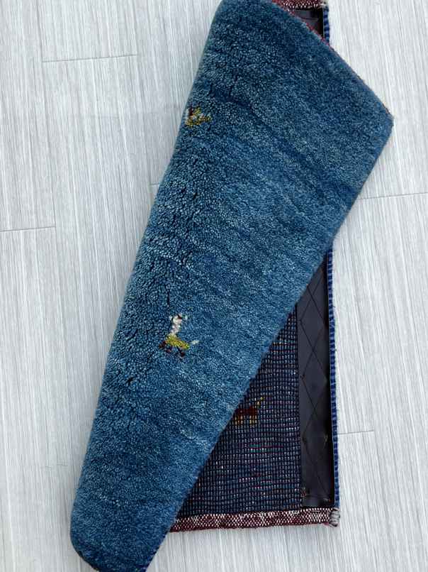 ギャッベ 玄関マットサイズ 61×40cm 手織り 青 (GD-0732)
