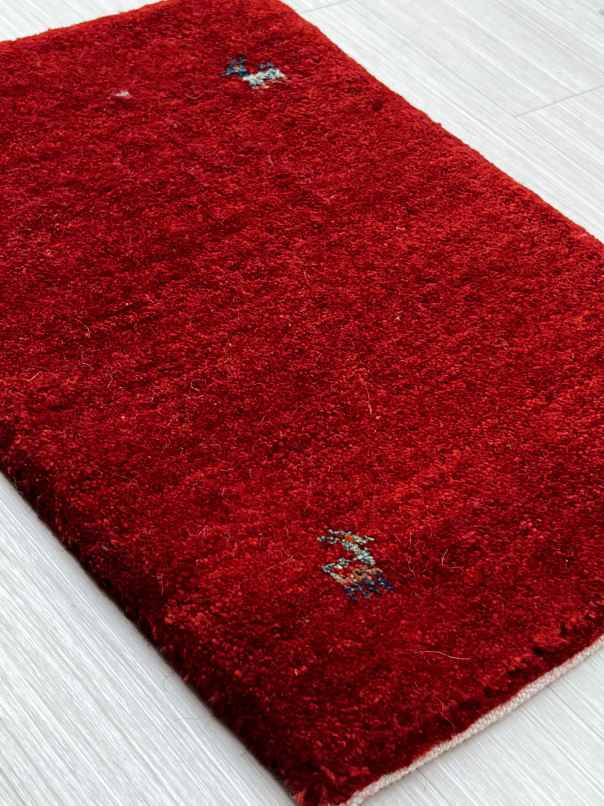ギャッベ 玄関マットサイズ 56×41cm 手織り 赤 (GD-0738)
