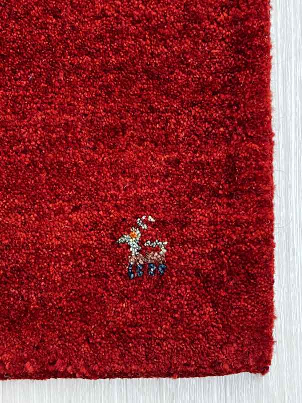 ギャッベ 玄関マットサイズ 56×41cm 手織り 赤 (GD-0738)