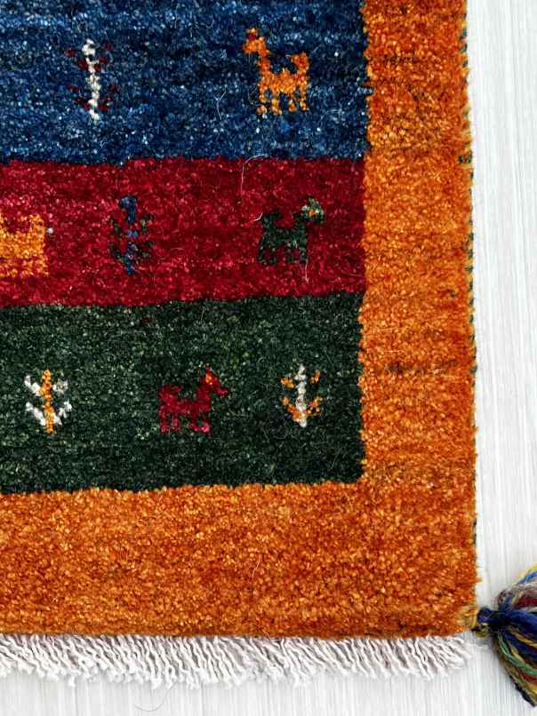 ギャッベ 玄関マットサイズ 56×37cm 手織り オレンジ (GD-0741)