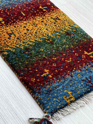 ギャッベ 玄関マットサイズ 57×36cm 手織り 赤 青 (GD-0749)
