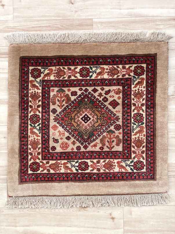 エクセレントギャッベ 64×67cm 手織り ブラウン ベージュ 正方形(GE-0128)