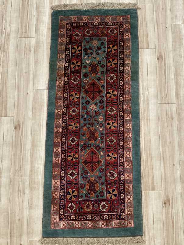 エクセレントギャッベ 145×58cm 手織り 青 (GE-0181)