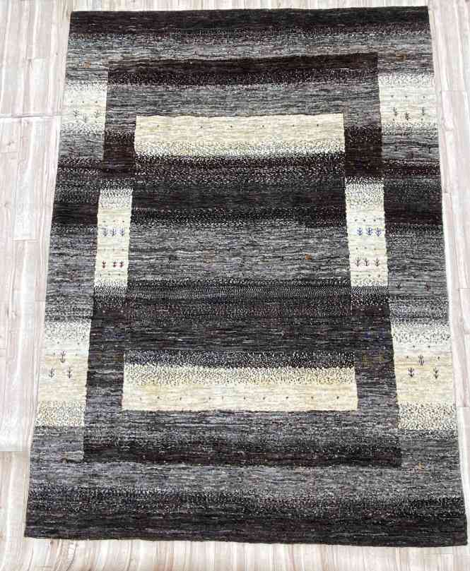 ギャッベ リビングサイズ 237×172cm 手織り 白黒 (GL-0125)２
