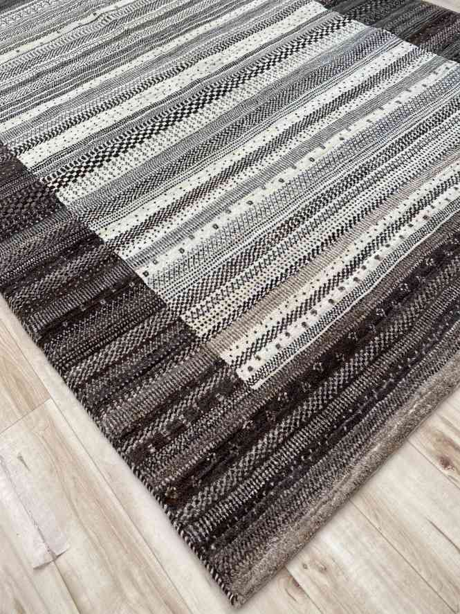 ギャッベ リビングサイズ 180×130cm 手織り 白黒 (GL-0138)