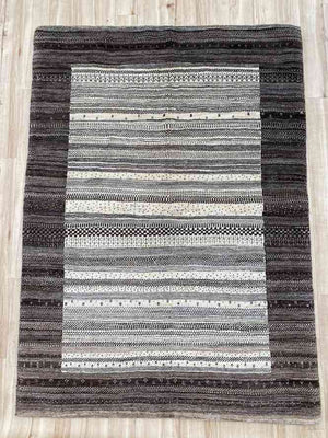 ギャッベ リビングサイズ 180×130cm 手織り 白黒 (GL-0138)２