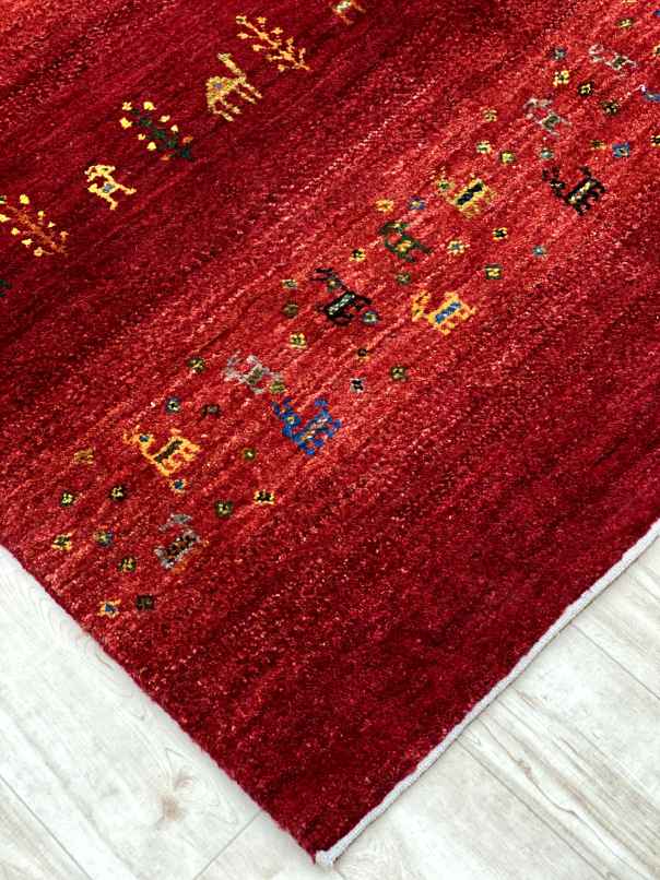 ギャッベ リビングサイズ 171×124cm 手織り 赤 (GL-0199)