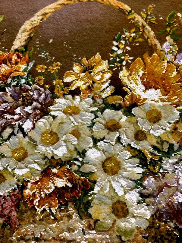 ペルシャ絵画絨毯 [絨毯]66×48cm [額込]97×79cm 手織り 花 (PPC-0043)6