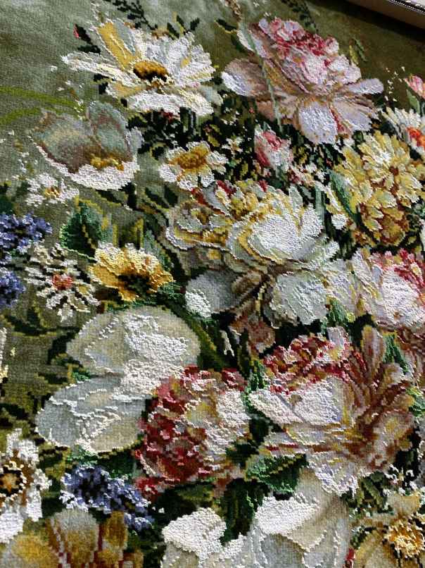 ペルシャ絵画絨毯 [絨毯]52×66cm [額込]74×88cm 手織り 花 (PPC-0044)５