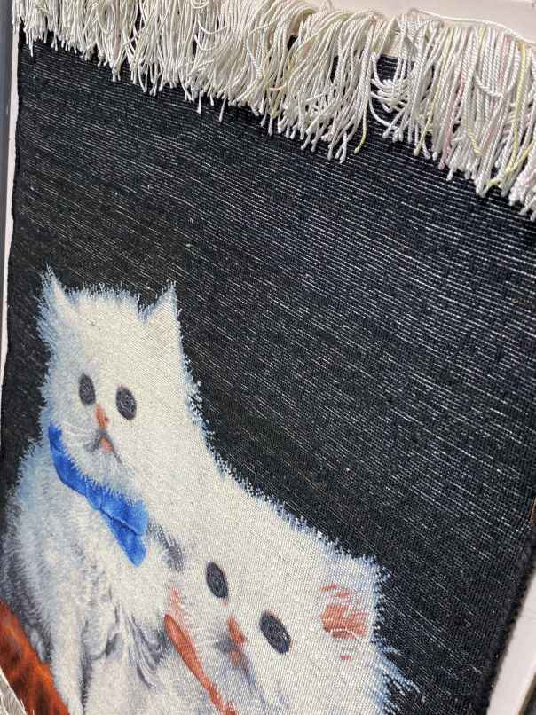 ペルシャ絵画絨毯 [絨毯]61×44cm [額込]83×66cm 手織り 猫 (PPC-0050)５