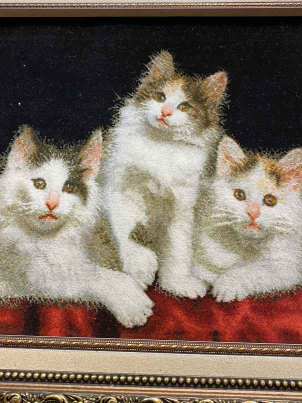 ペルシャ絵画絨毯 [絨毯]43×65cm [額込]66×88cm 手織り 猫 (PPC-0052)４