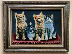ペルシャ絵画絨毯 [絨毯]47×66cm [額込]69×89cm 手織り 猫 (PPC-0054)