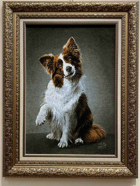 ペルシャ絵画絨毯 [絨毯]67×46cm [額込]90×69cm 手織り 犬 (PPC 