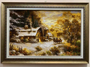 ペルシャ絵画絨毯 [絨毯]62×97cm [額込]83×117cm 手織り 風景 (PPC-0065)
