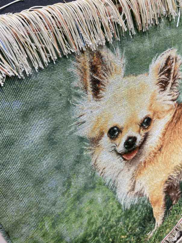 ペルシャ絵画絨毯 [絨毯]49×79cm [額込]72×102cm 手織り 犬 (PPC-0067)５