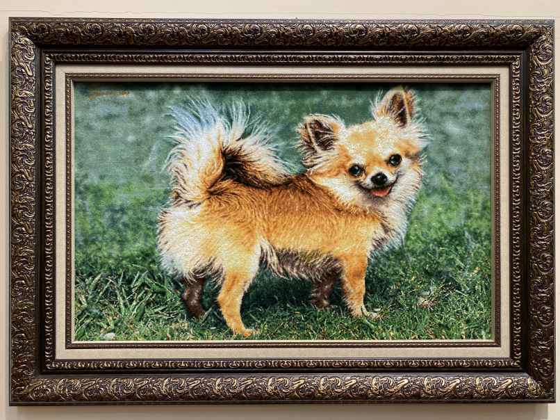 ペルシャ絵画絨毯 [絨毯]49×79cm [額込]72×102cm 手織り 犬 (PPC-0067