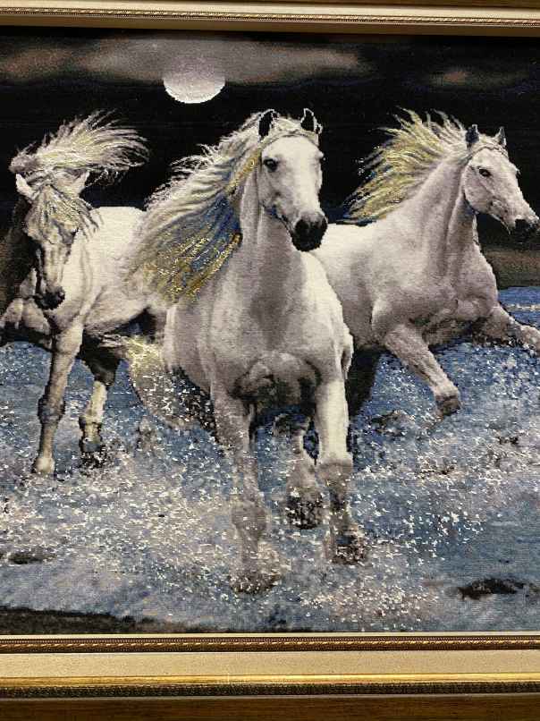 ペルシャ絵画絨毯 [絨毯]62×93cm [額込]84×116cm 手織り 馬 (PPC-0069