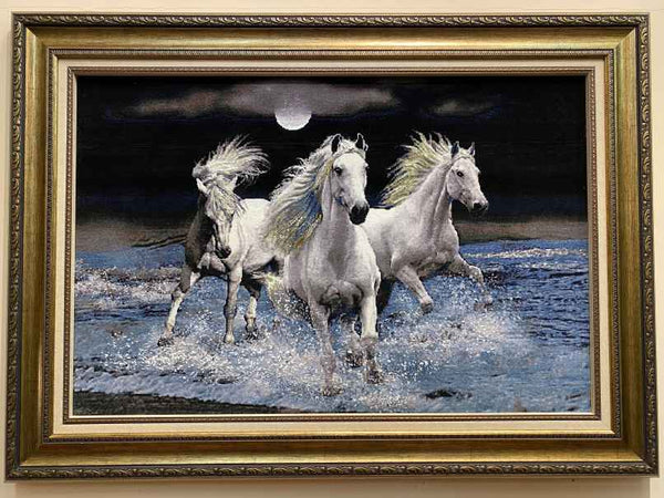 ペルシャ絵画絨毯 [絨毯]62×93cm [額込]84×116cm 手織り 馬 (PPC 