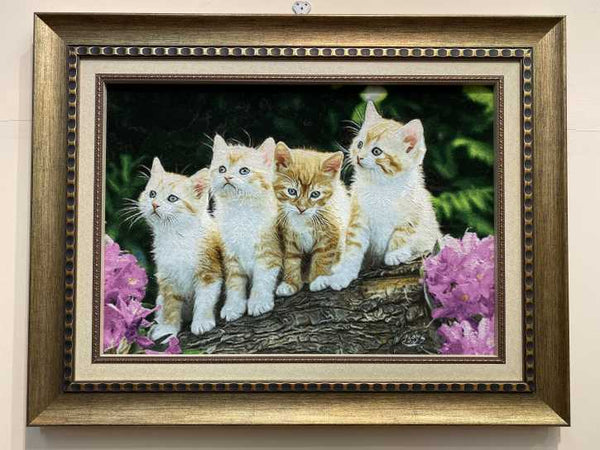 ペルシャ絵画絨毯 [絨毯]65×45cm [額込]88×68cm 手織り 猫 (PPC-0006)